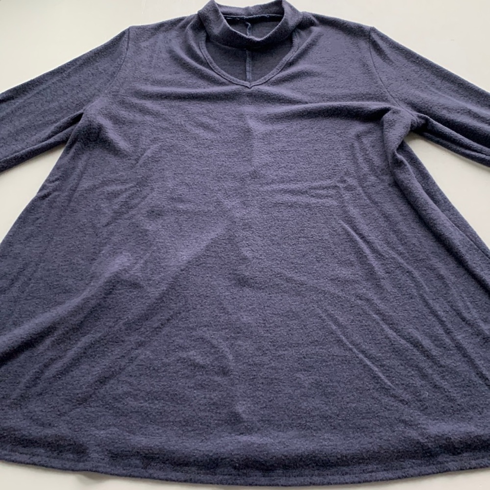 V-neck Blue And Black Swing Tunic with Bell Sleeves Choker Neck size Small - Picture 7 of 14